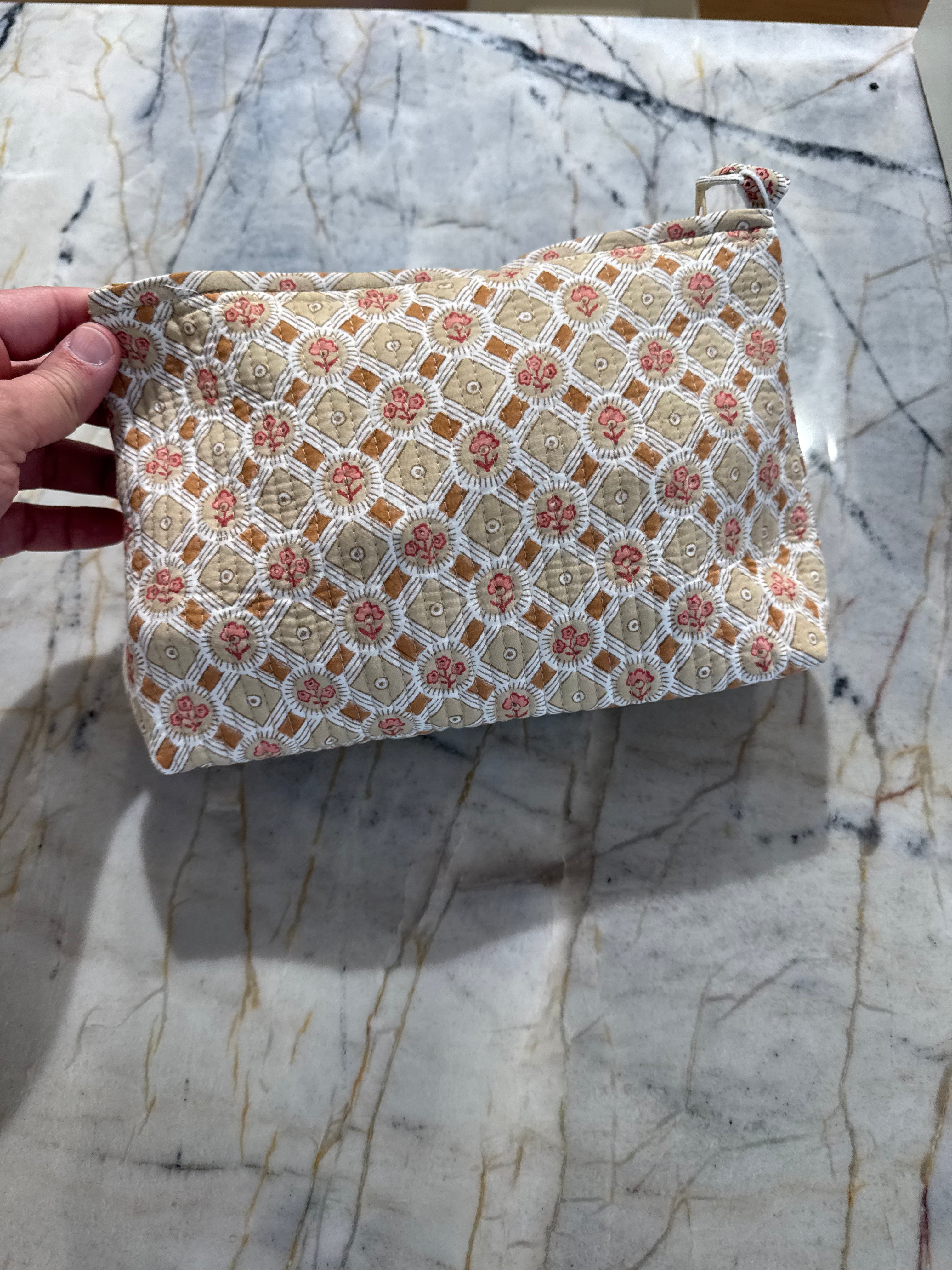 Blockprinted Quilted Purse Pouch | Ochre