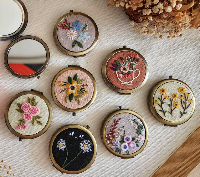 Floral Embroidered Compact Mirror