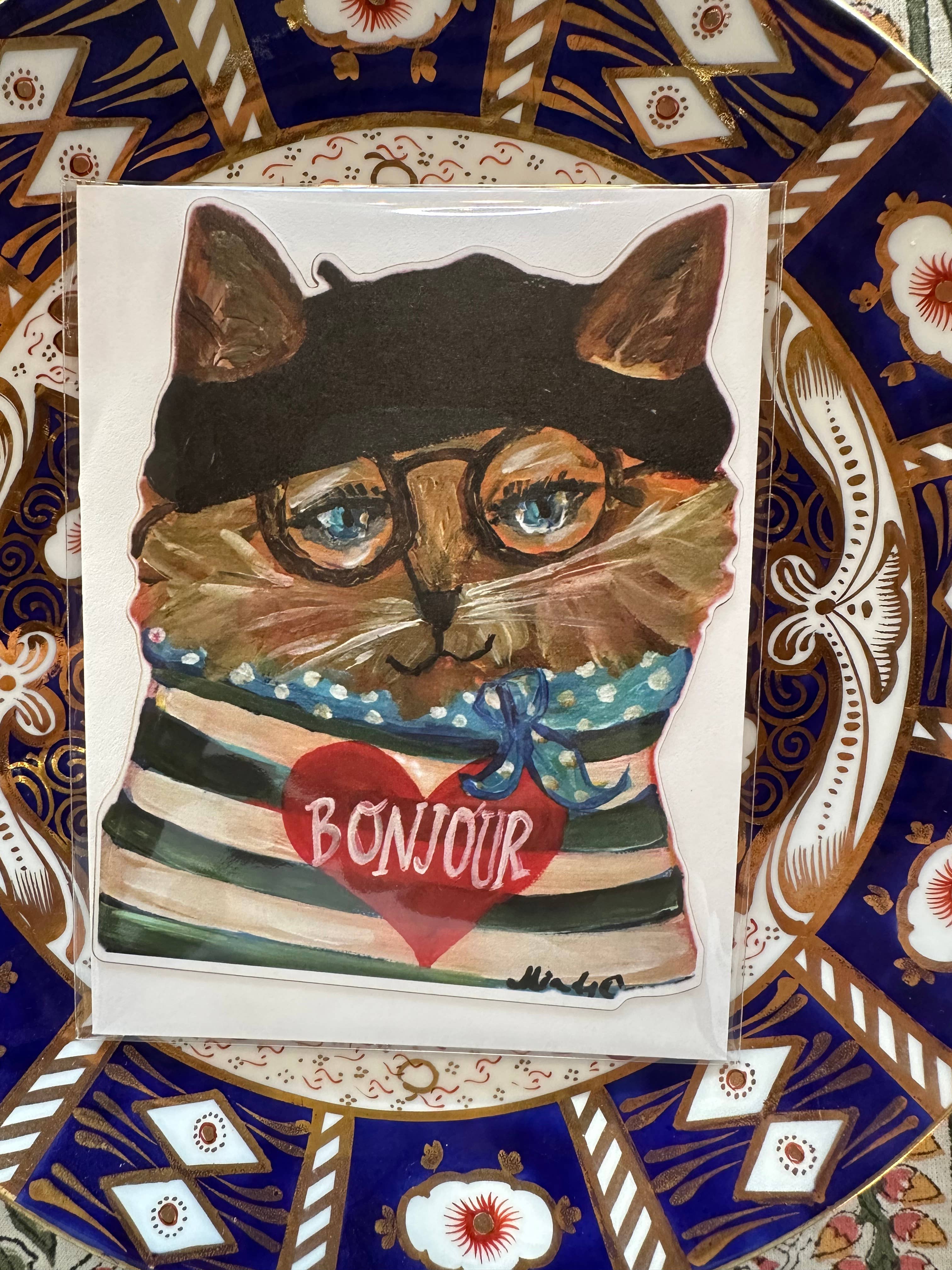 Bonjour Chat Fancy Die Cut Card