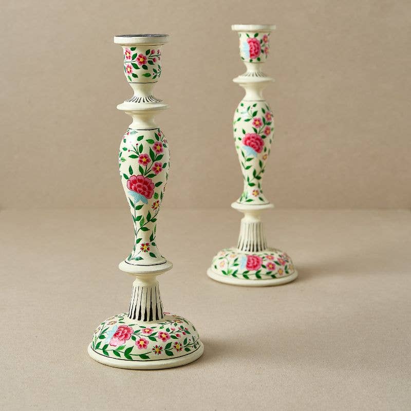 12" Candle Stick Holder | Pink & Ivory Flowers