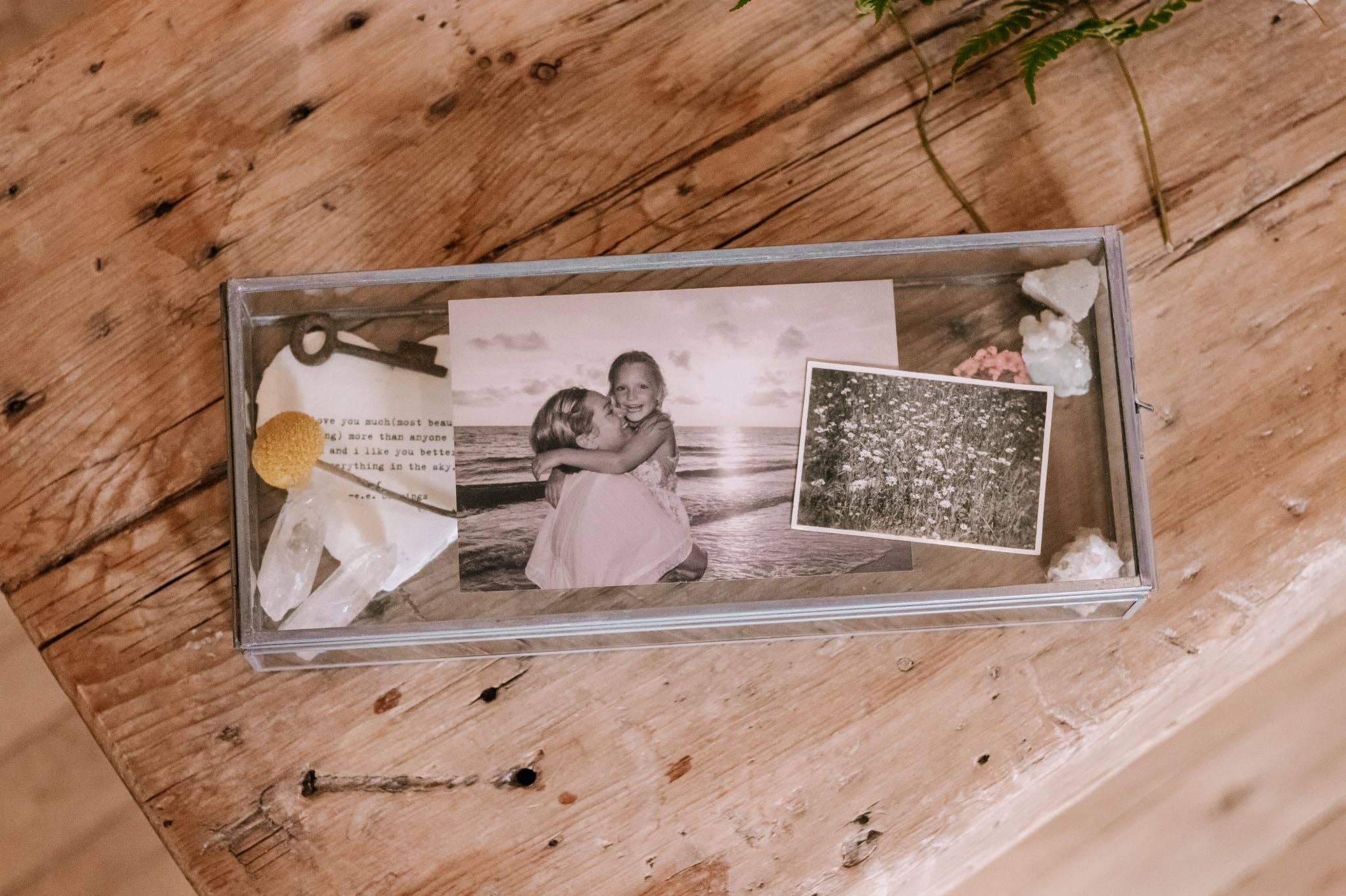 Skinny Rectangle Glass and Zinc Memory Box - 12" x 5" x 2"