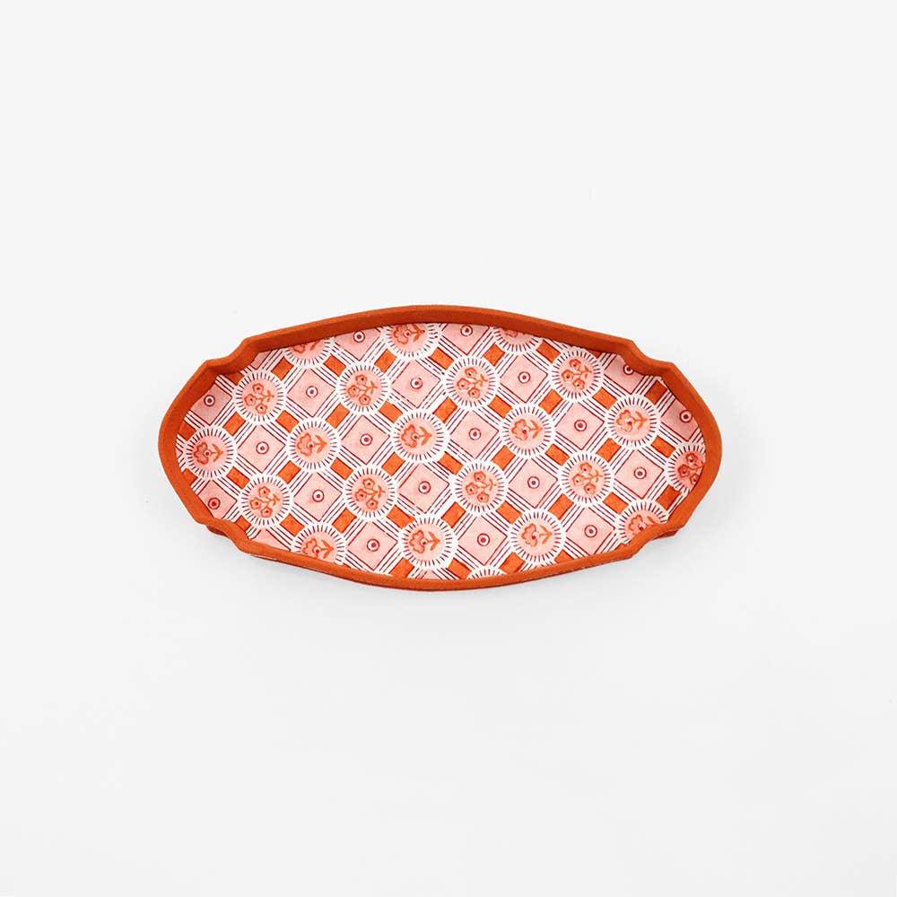 Hand Block Printed Desk Tray | Spring Orange Bloom