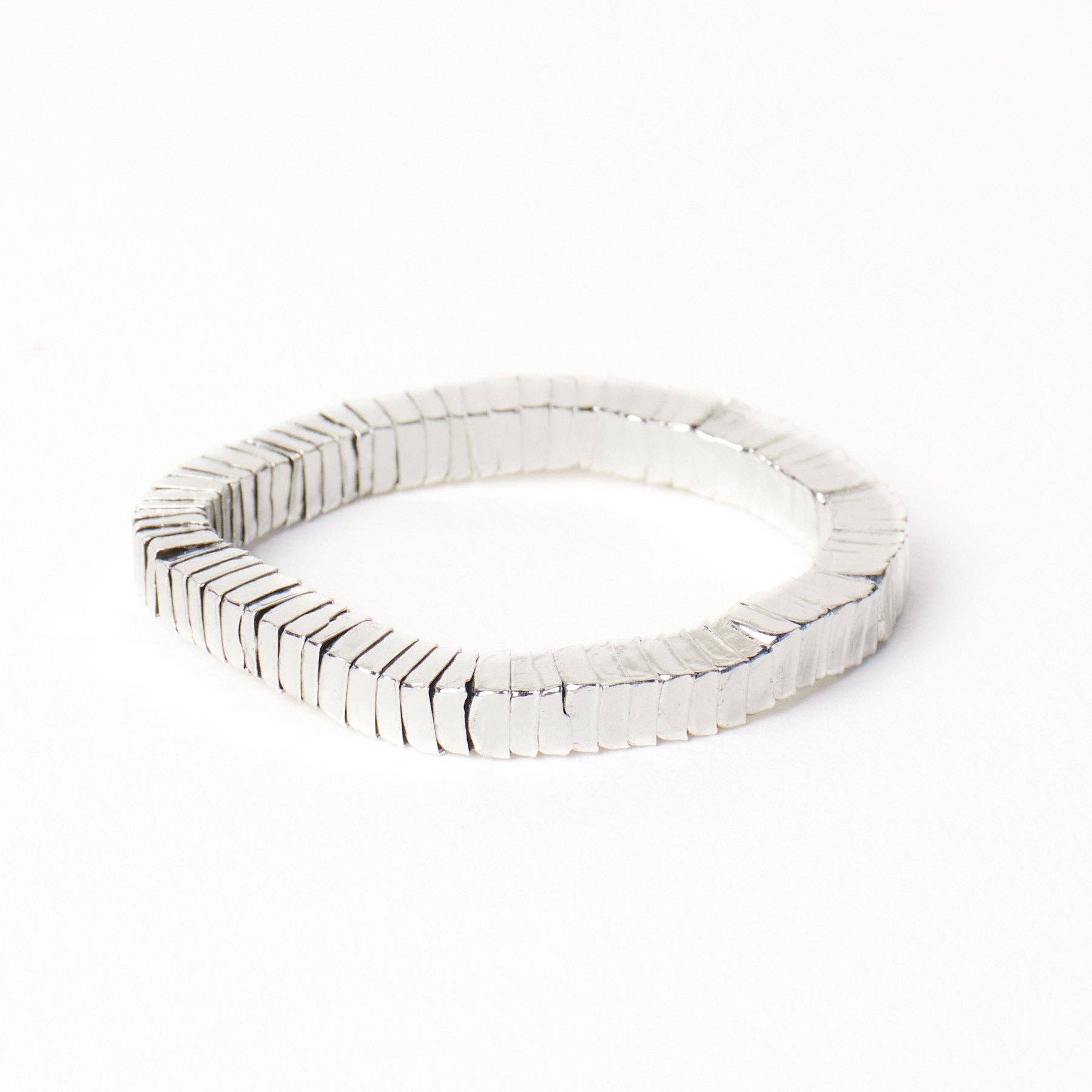 Lucille Square Bead Stretch Bracelet Silver