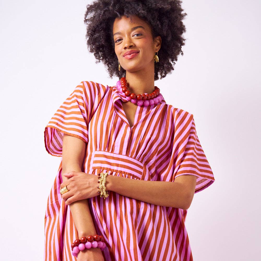 Margot Stripe Kaftan Rust + Lilac