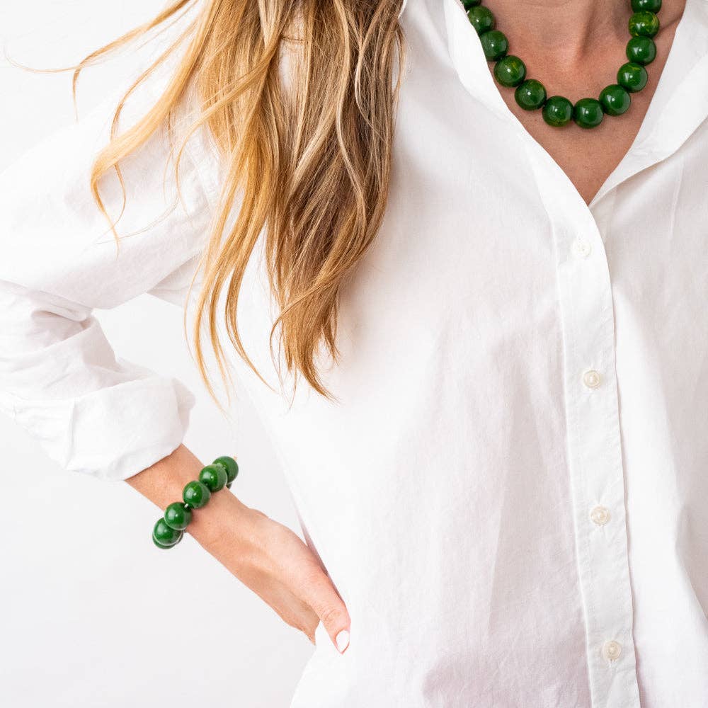 Cece Large Resin Bead Bracelet Green