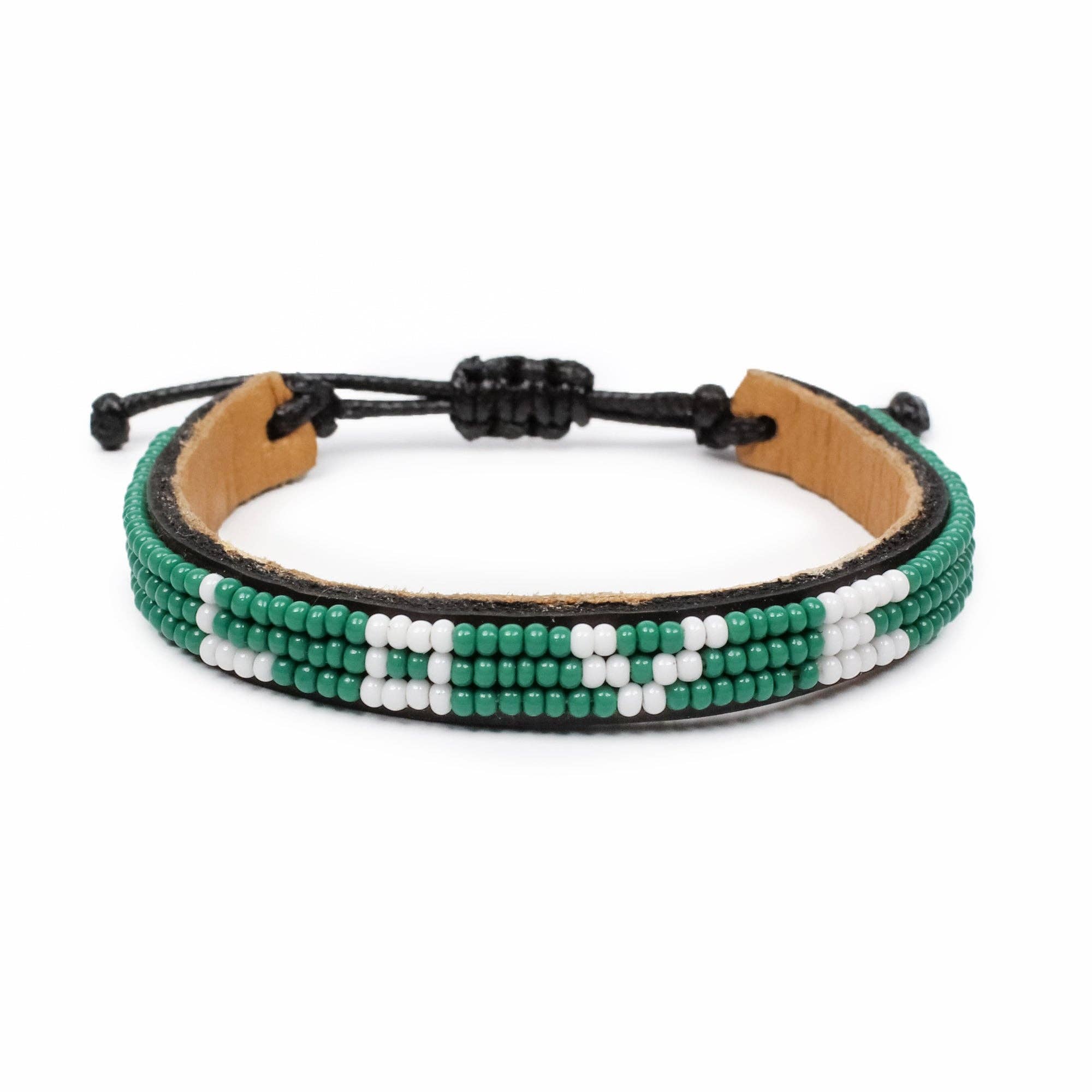 Fair-trade Skinny Love Beaded Bracelet | Green + White