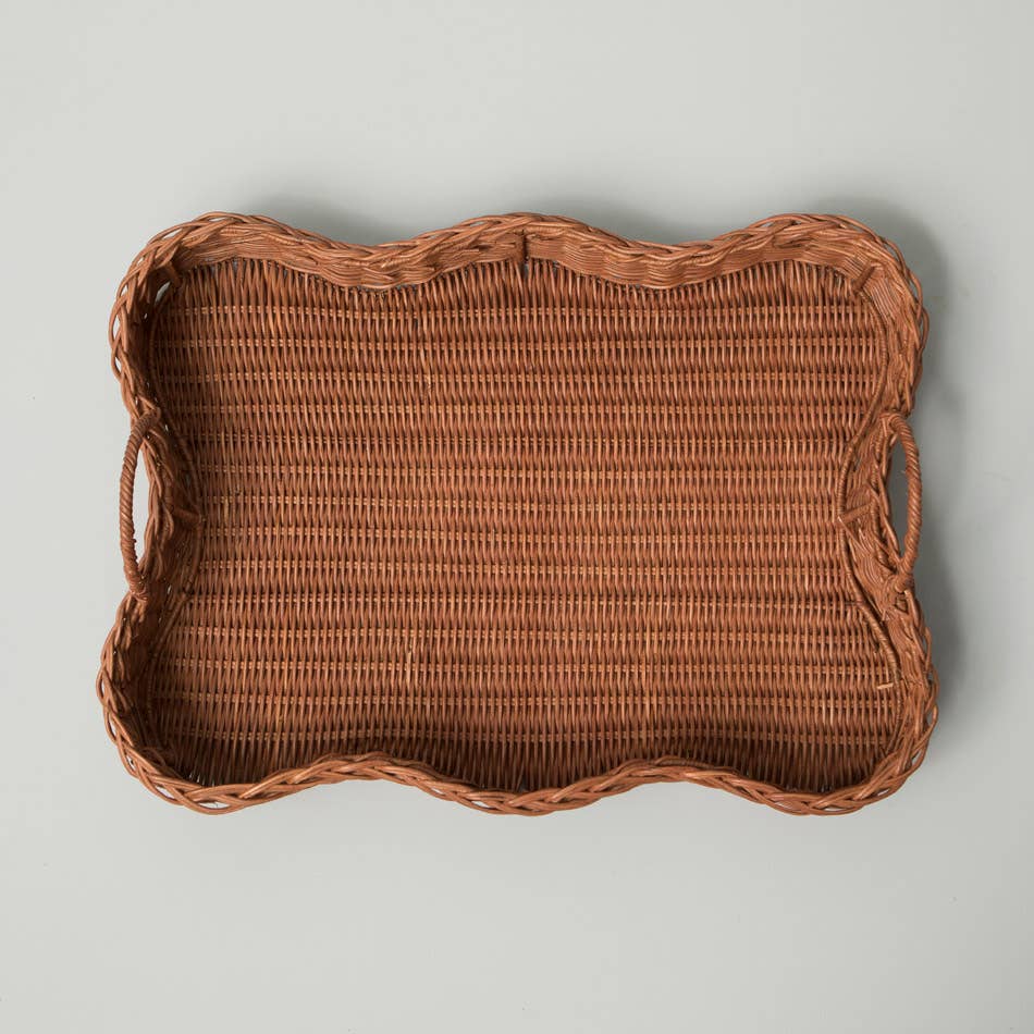Large Brown Rattan Scalloped Tray