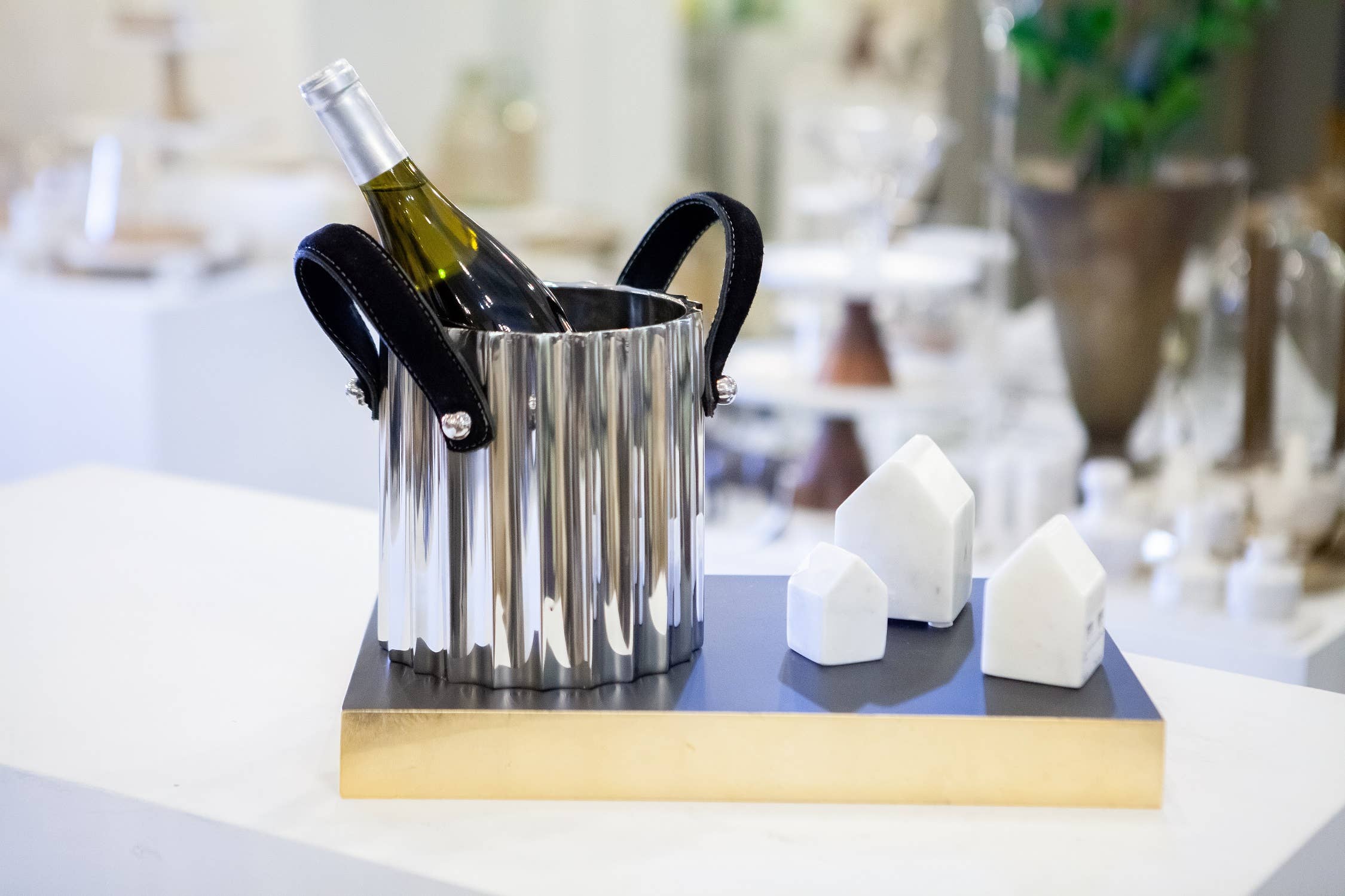 Stainless Steel Ice Bucket with Leather Handles