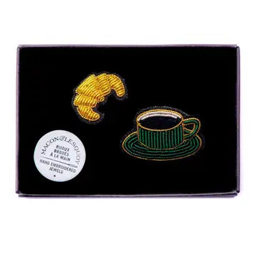 Café + Croissant Embroidered Pin Set