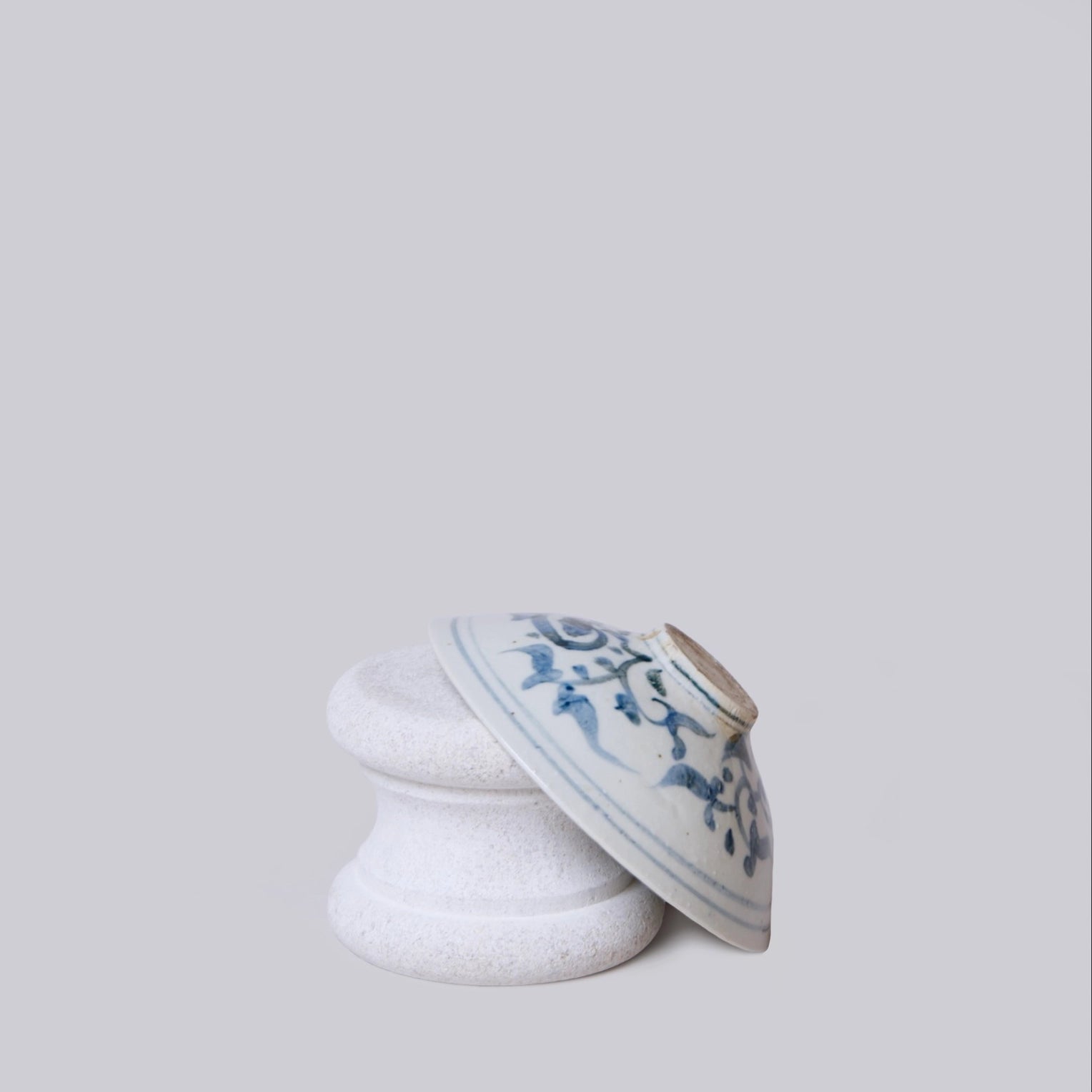 Small Blue + White Porcelain Lotus Conical Bowl