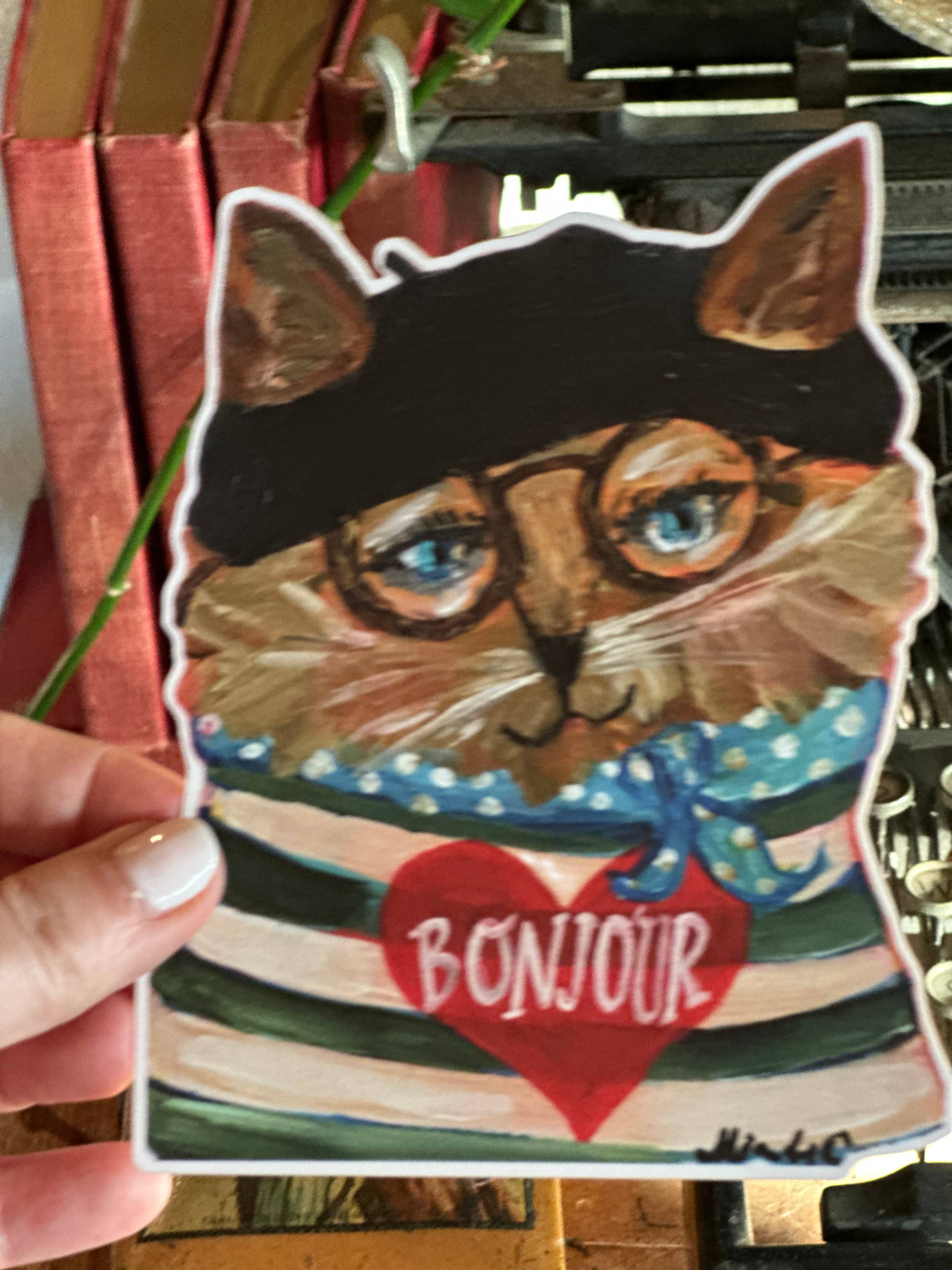 Bonjour Chat Fancy Die Cut Card