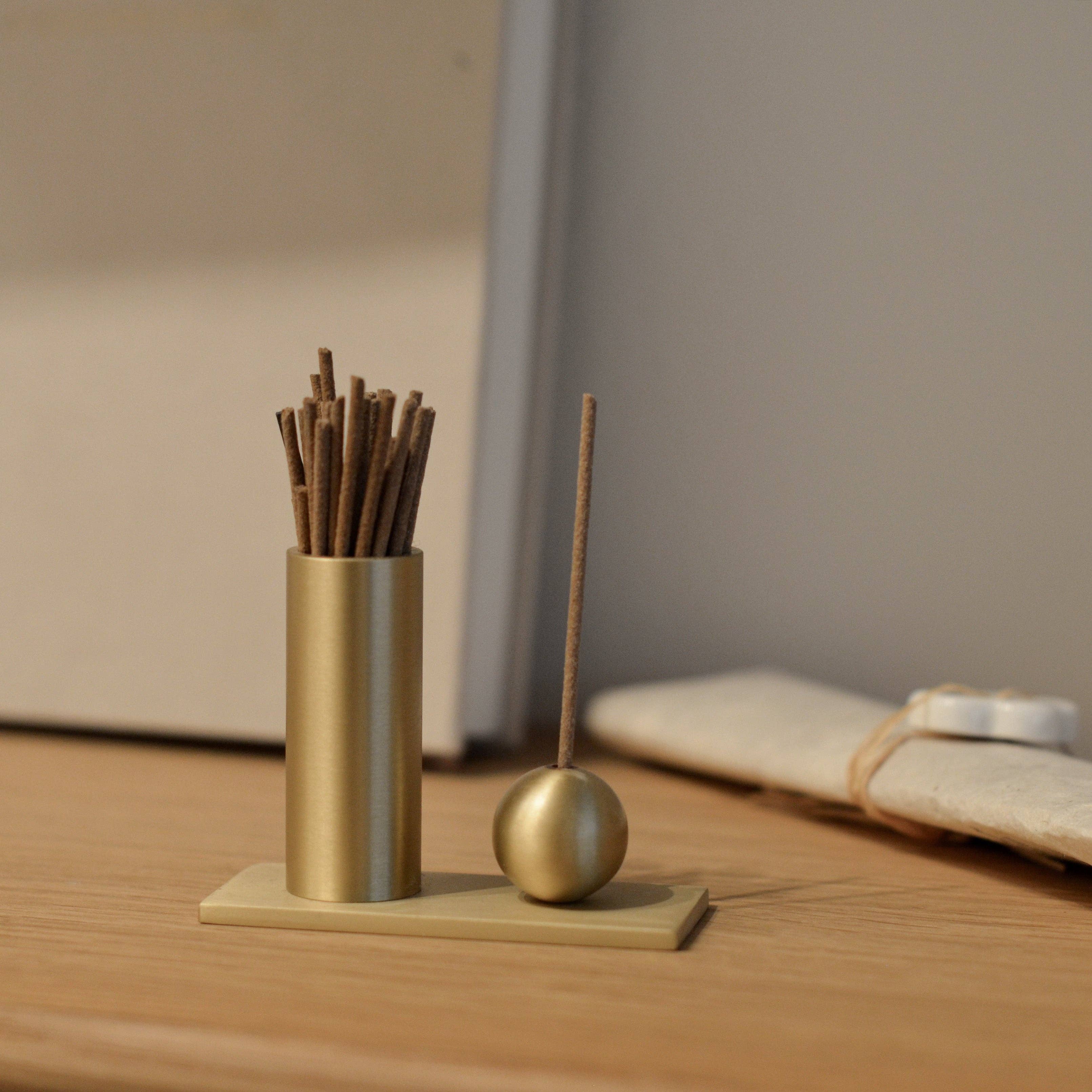 Cylinder + Sphere Brass Incense Holder