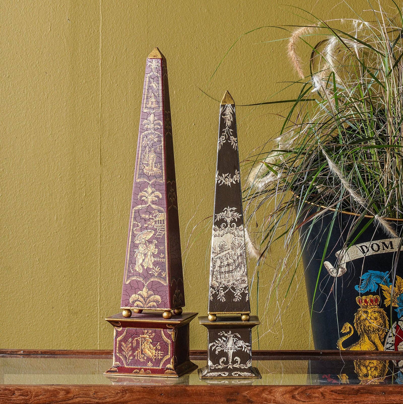 Hand-Painted Toile Obelisk