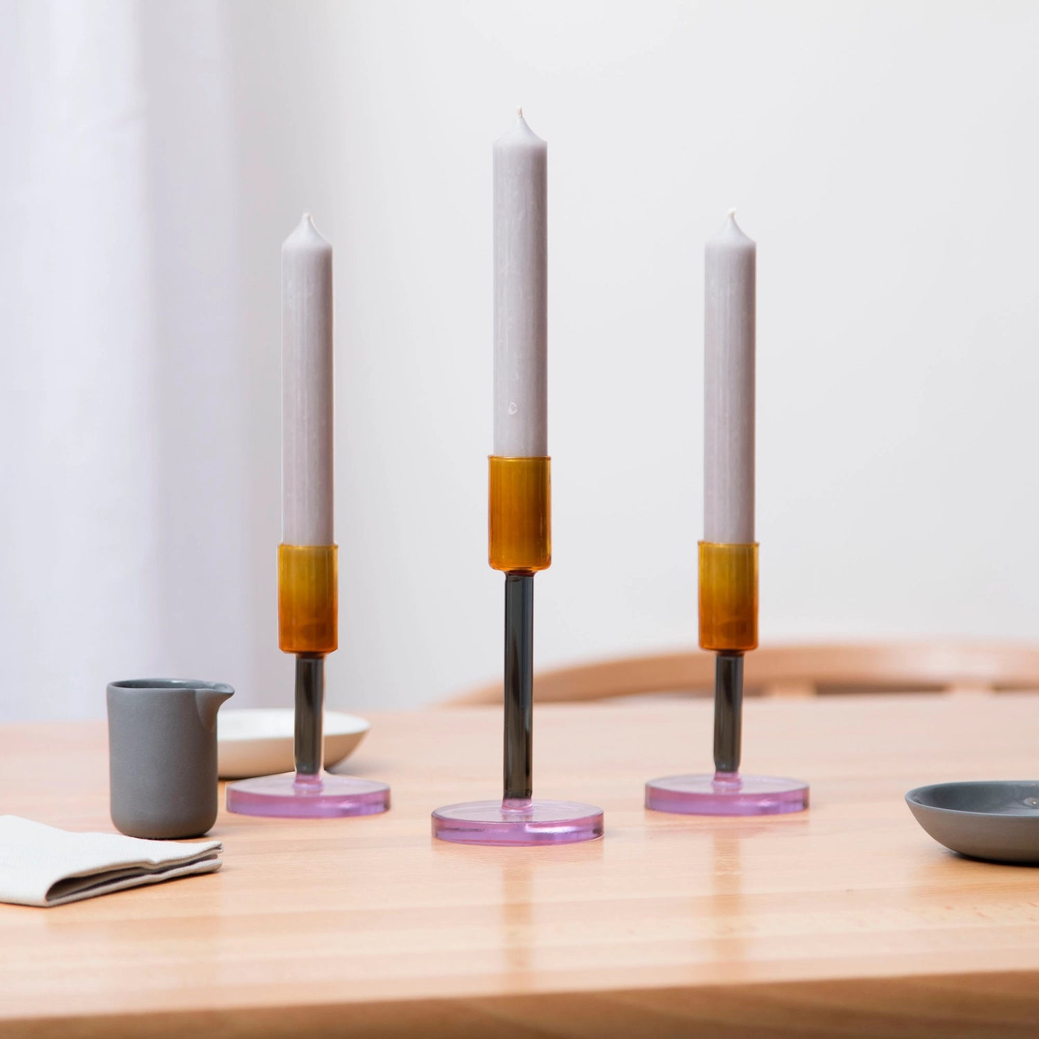 Smoke + Amber Tall Glass Candlestick