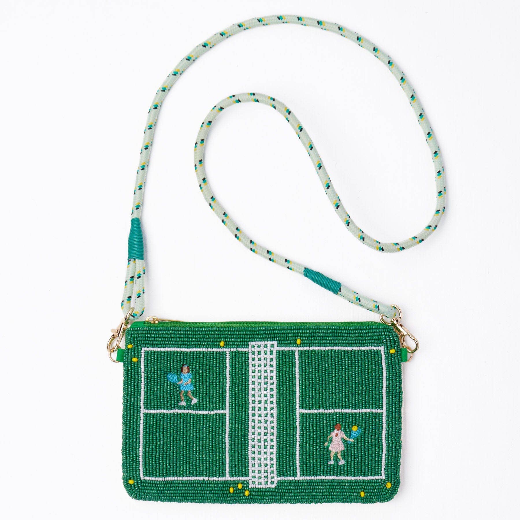 Leila Tennis Seed Bead Clutch With Strap