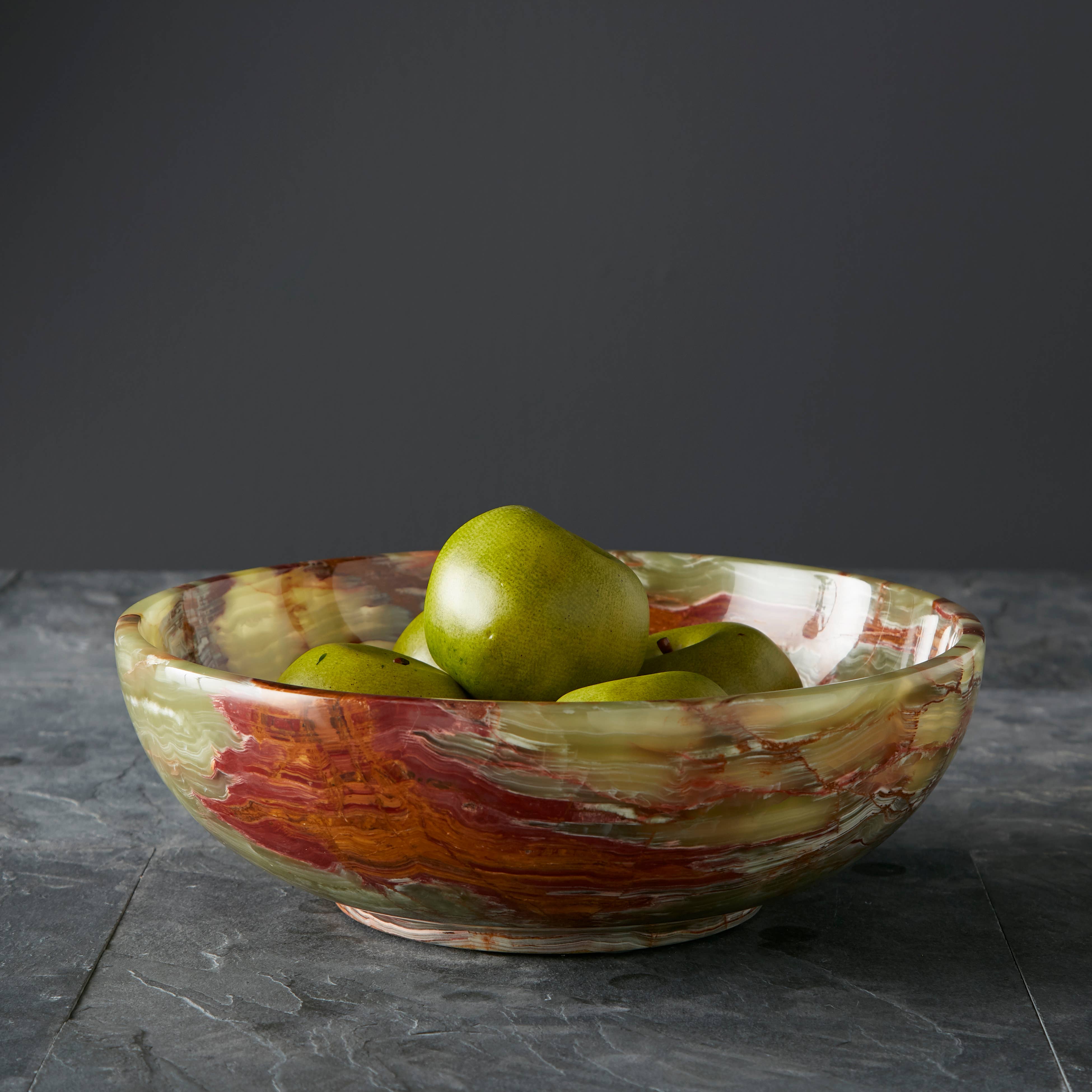 12" Laurus Collection Whirl Green Onyx Decorative Bowl