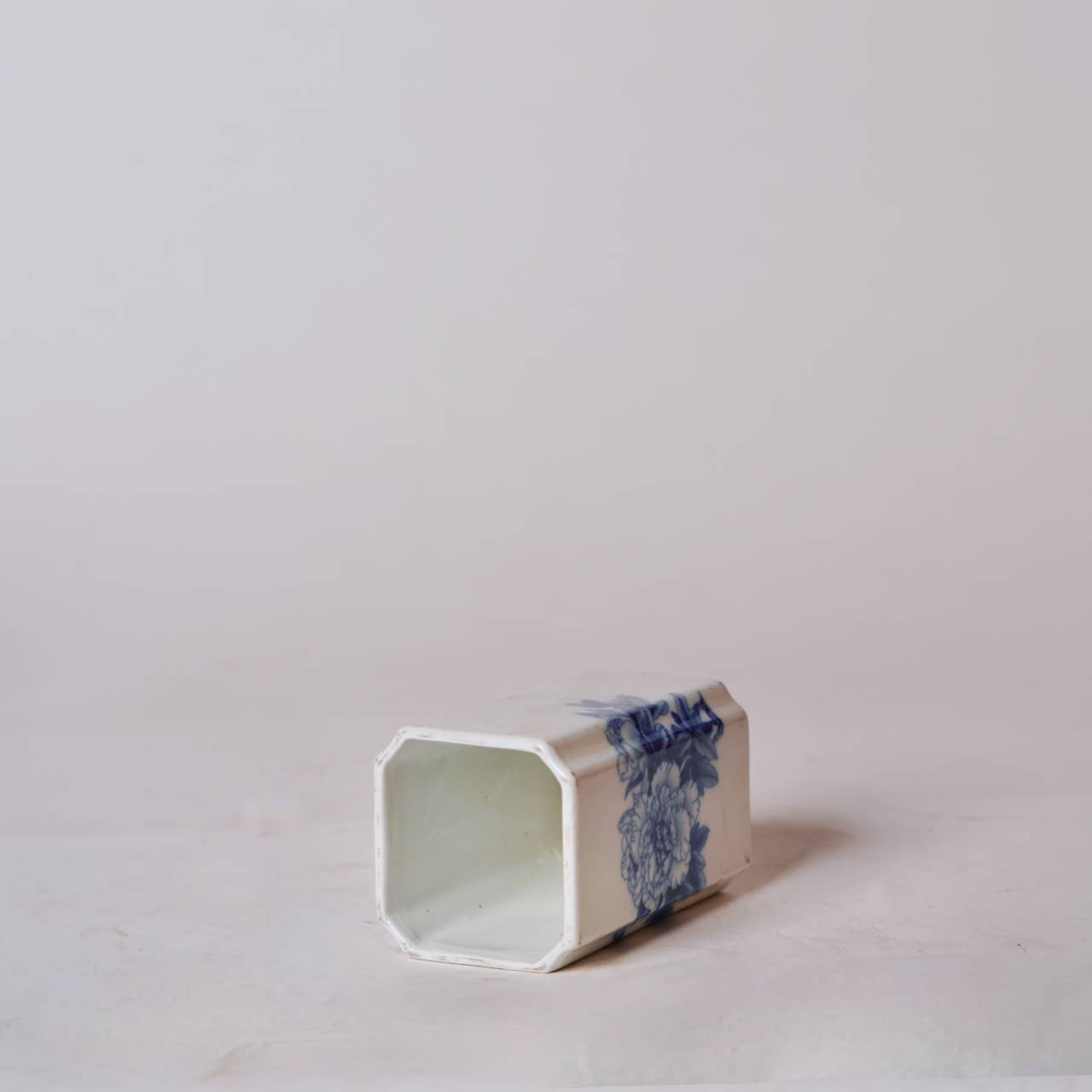 1920s Blue and White Porcelain Peony Square Vase