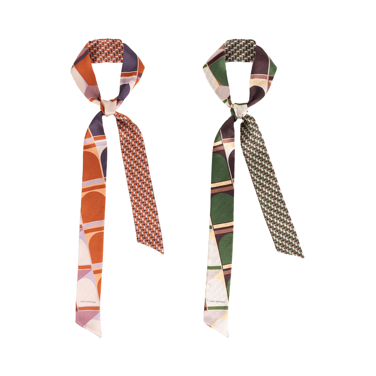 "Modular" Silk Skinny Scarf - Green