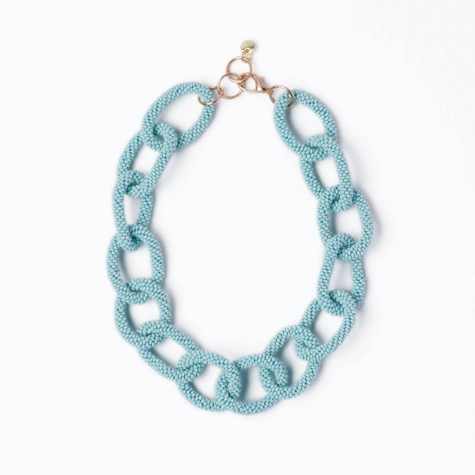 Jenna Chain Link Beaded Necklace Light Blue Wholesale
