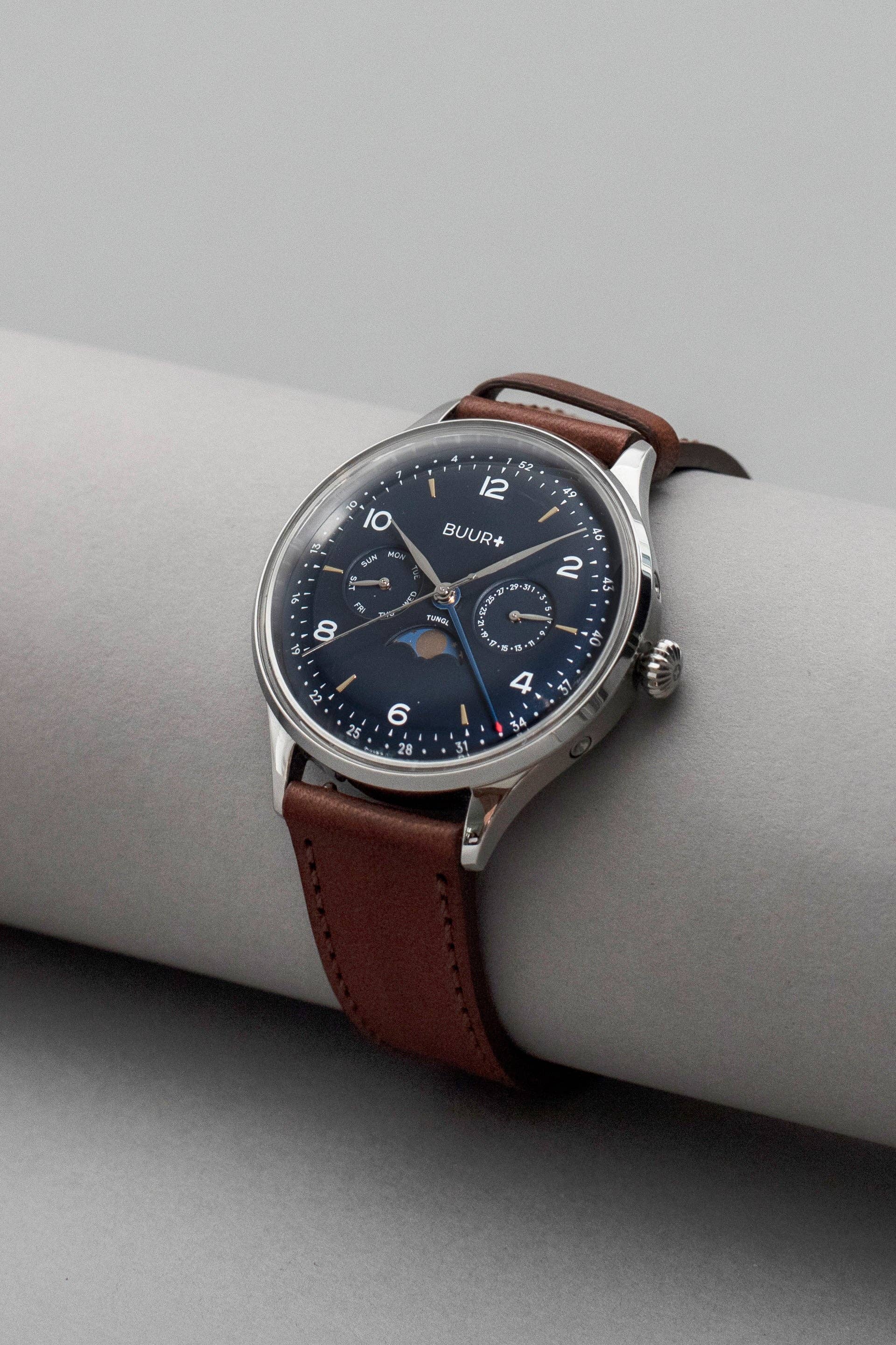 Tungl Watch In Blue With Moonphase Calendar