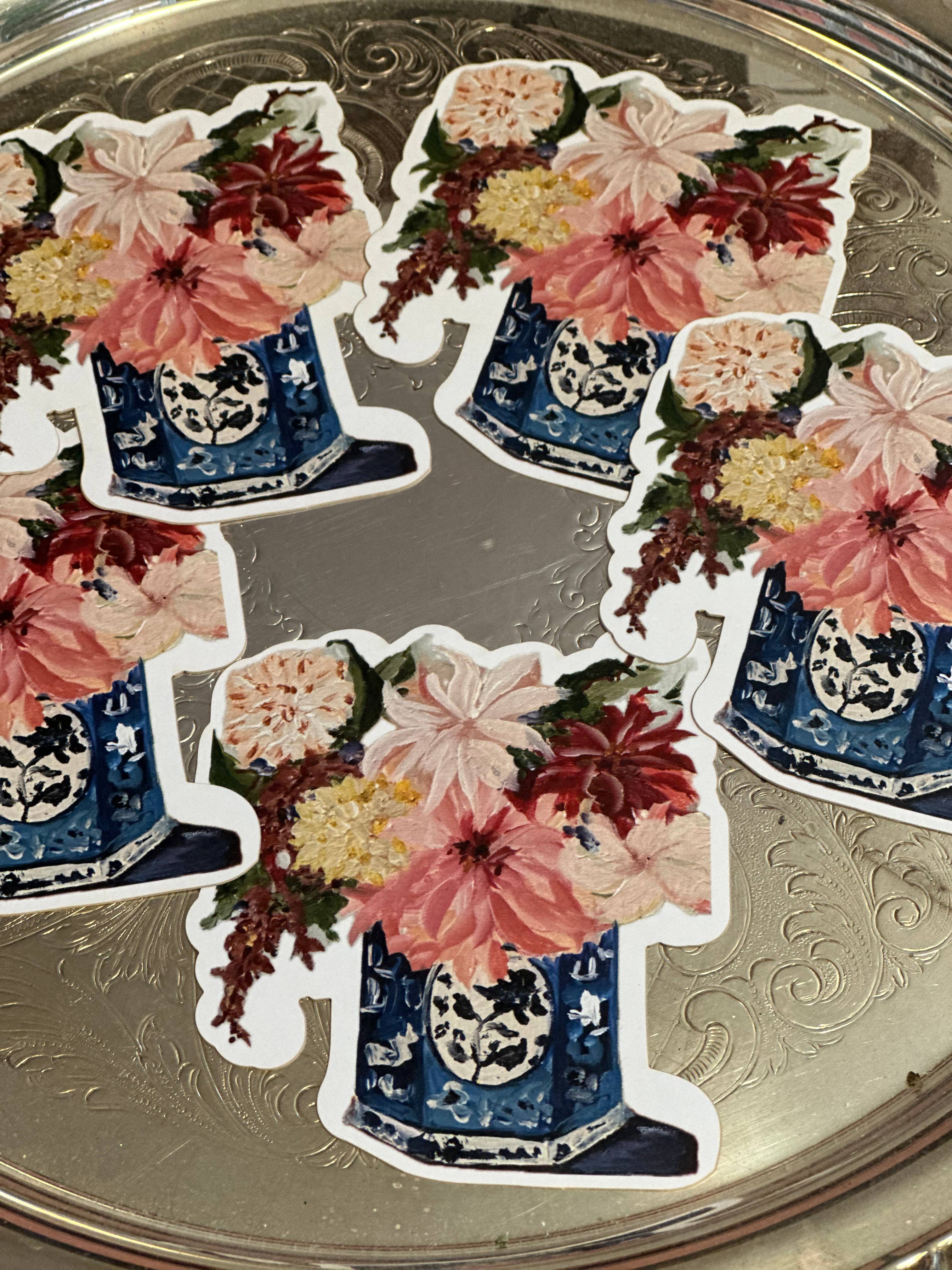 Delft Floral Die Cut Card 