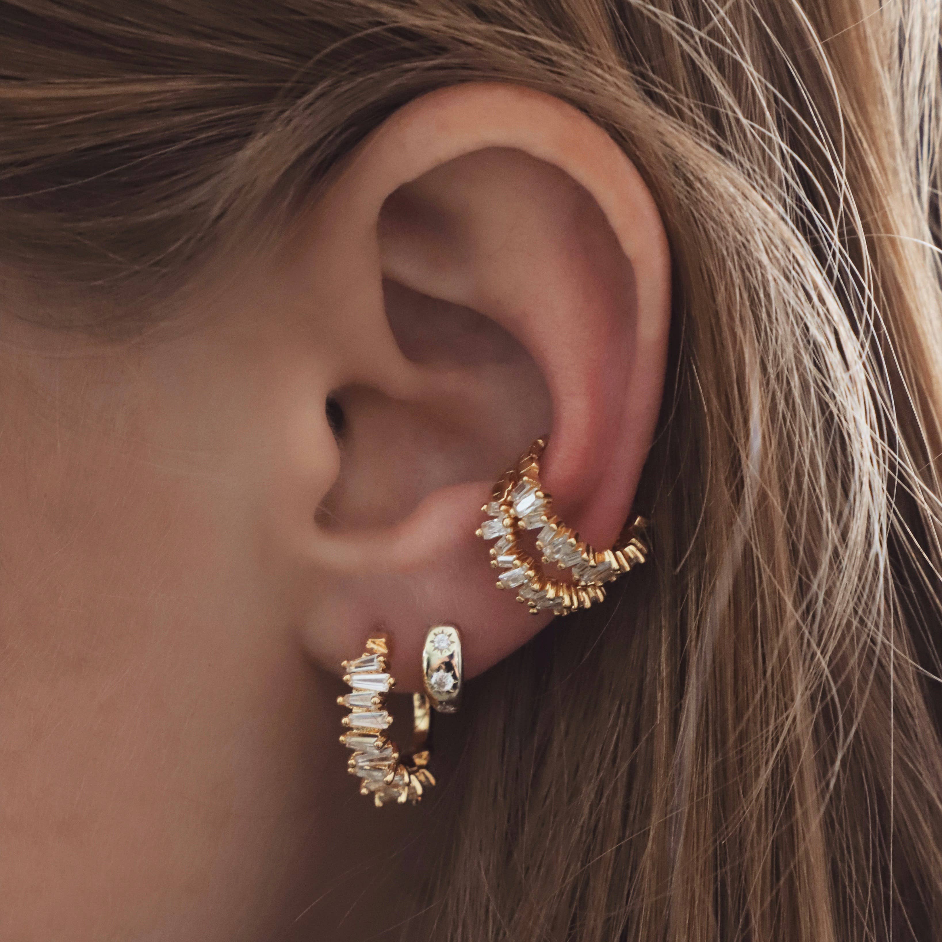 TAPERED BAGUETTE CZ HOOPS