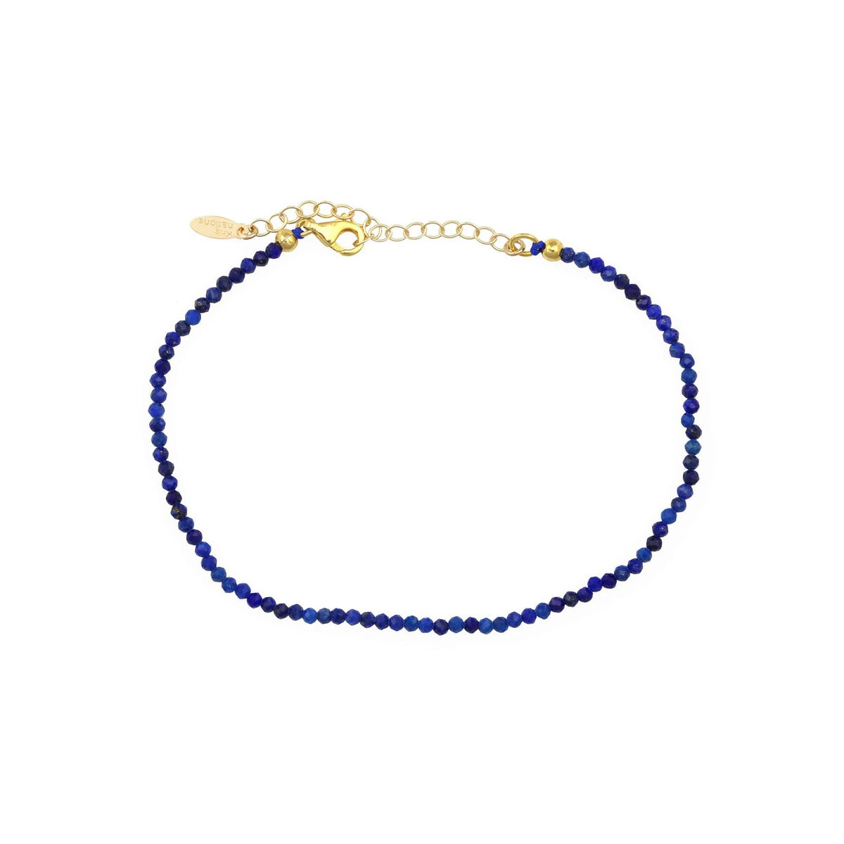 Close view of tiny faceted beads and the gold vermeil clasp