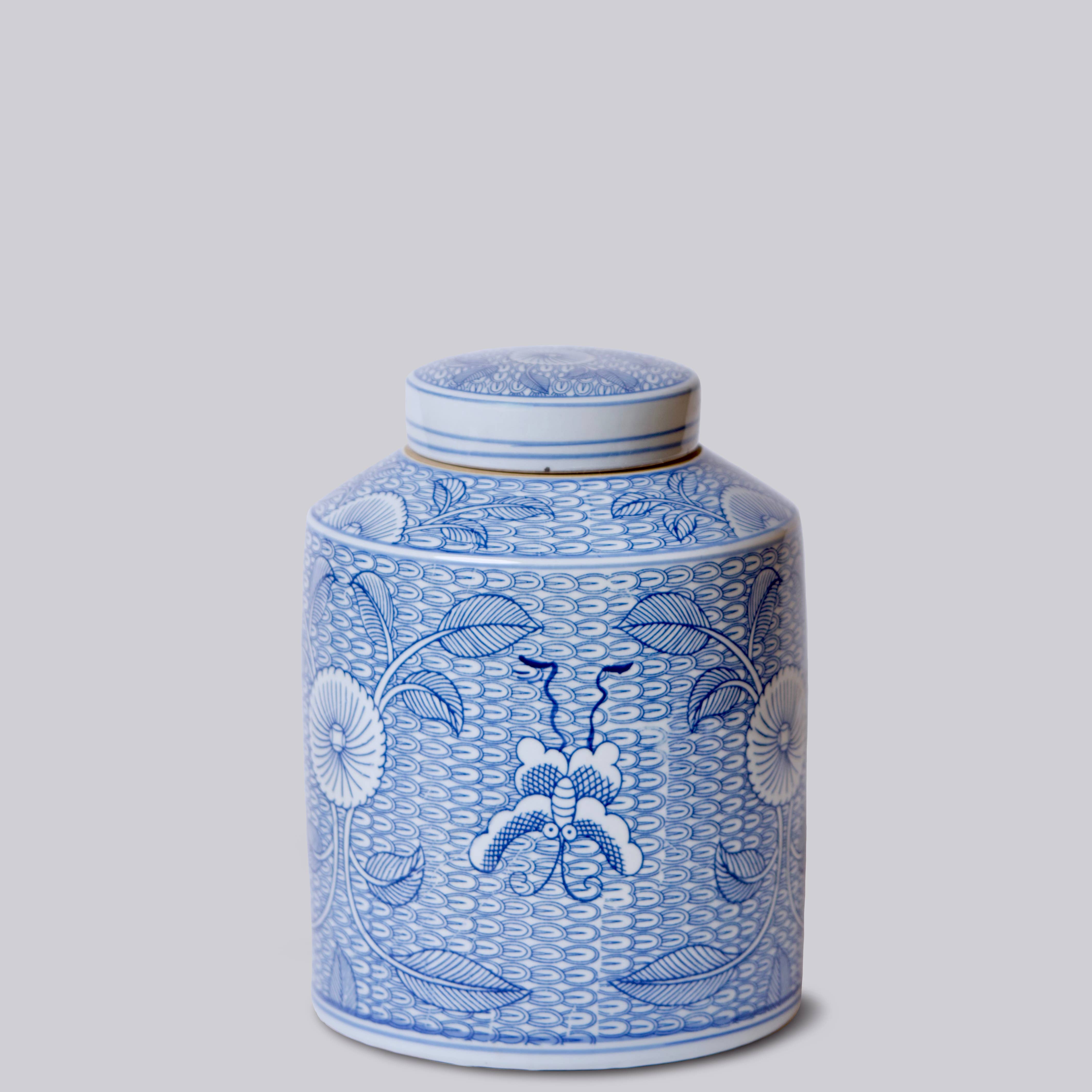 Deco Peony Blue and White Porcelain Canister