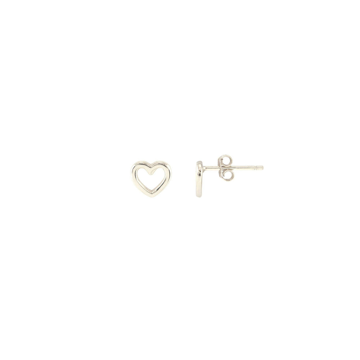 Gold heart stud beside a hoop in an ear stack