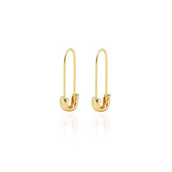 Gold vermeil safety pin hoop on a plain background