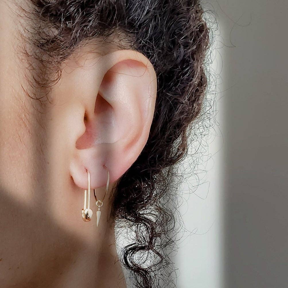 Polished sterling silver safety pin hoop