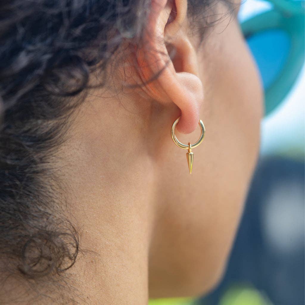 Gold vermeil huggie hoop with hanging spike charm