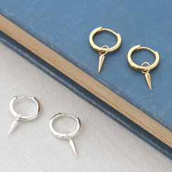 Spike Huggie Hoop Earrings in gold vermeil laid flat
