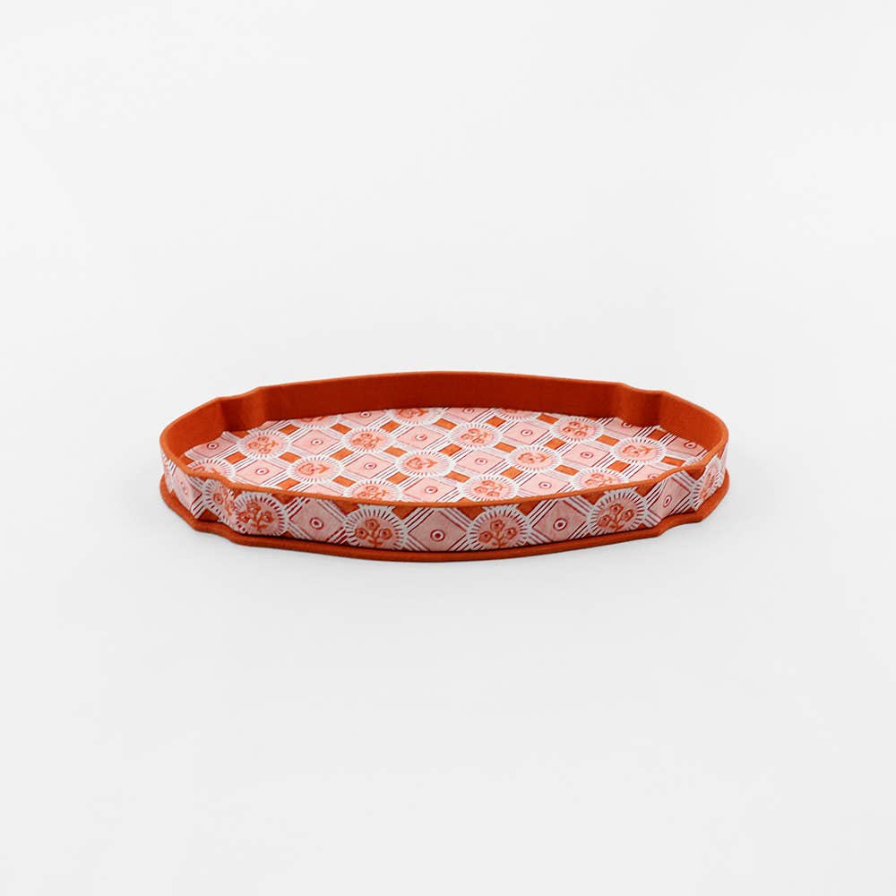 Hand Block Printed Desk Tray | Spring Orange Bloom