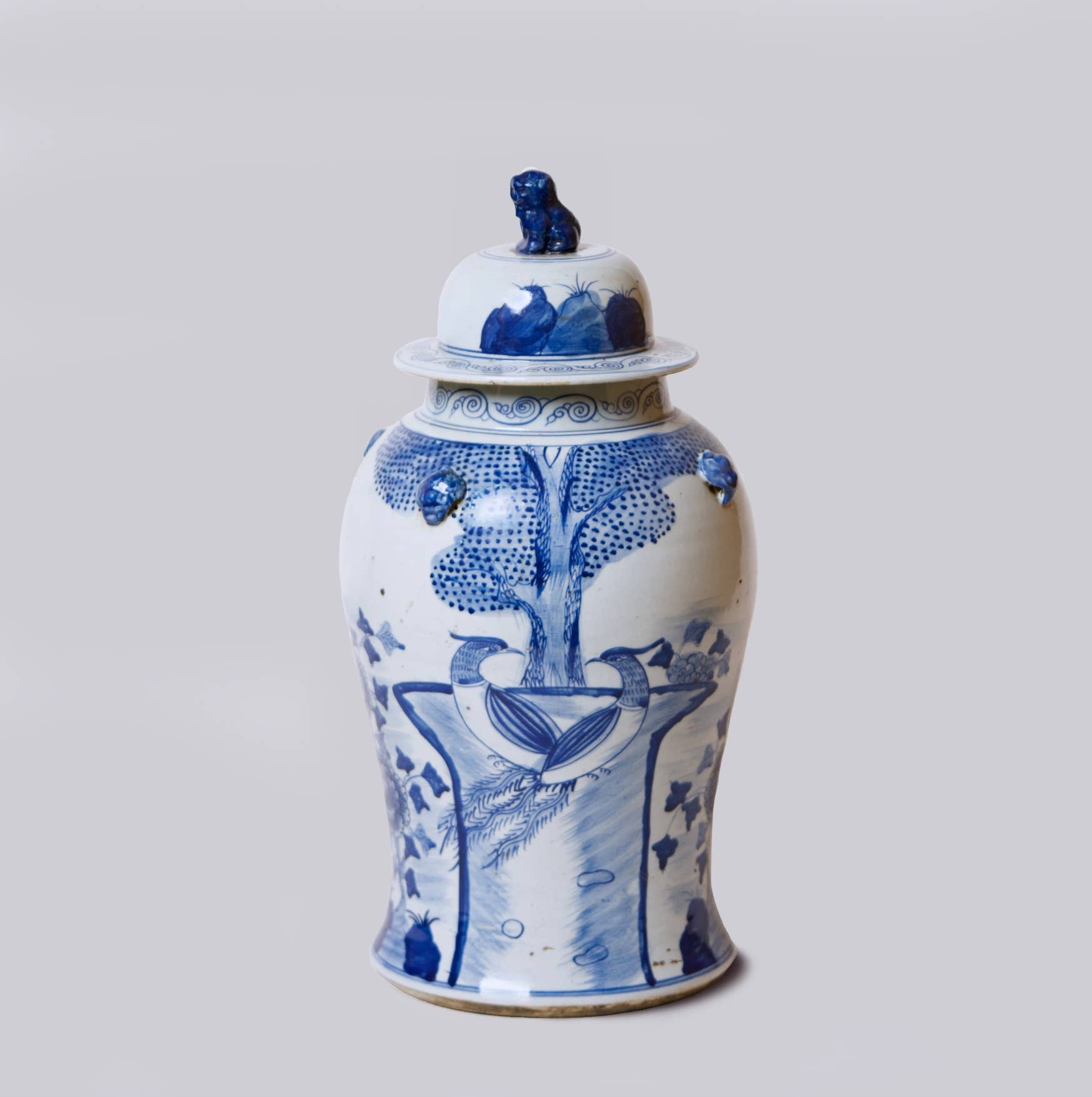 Phoenix Pair Blue + White Porcelain Temple Jar