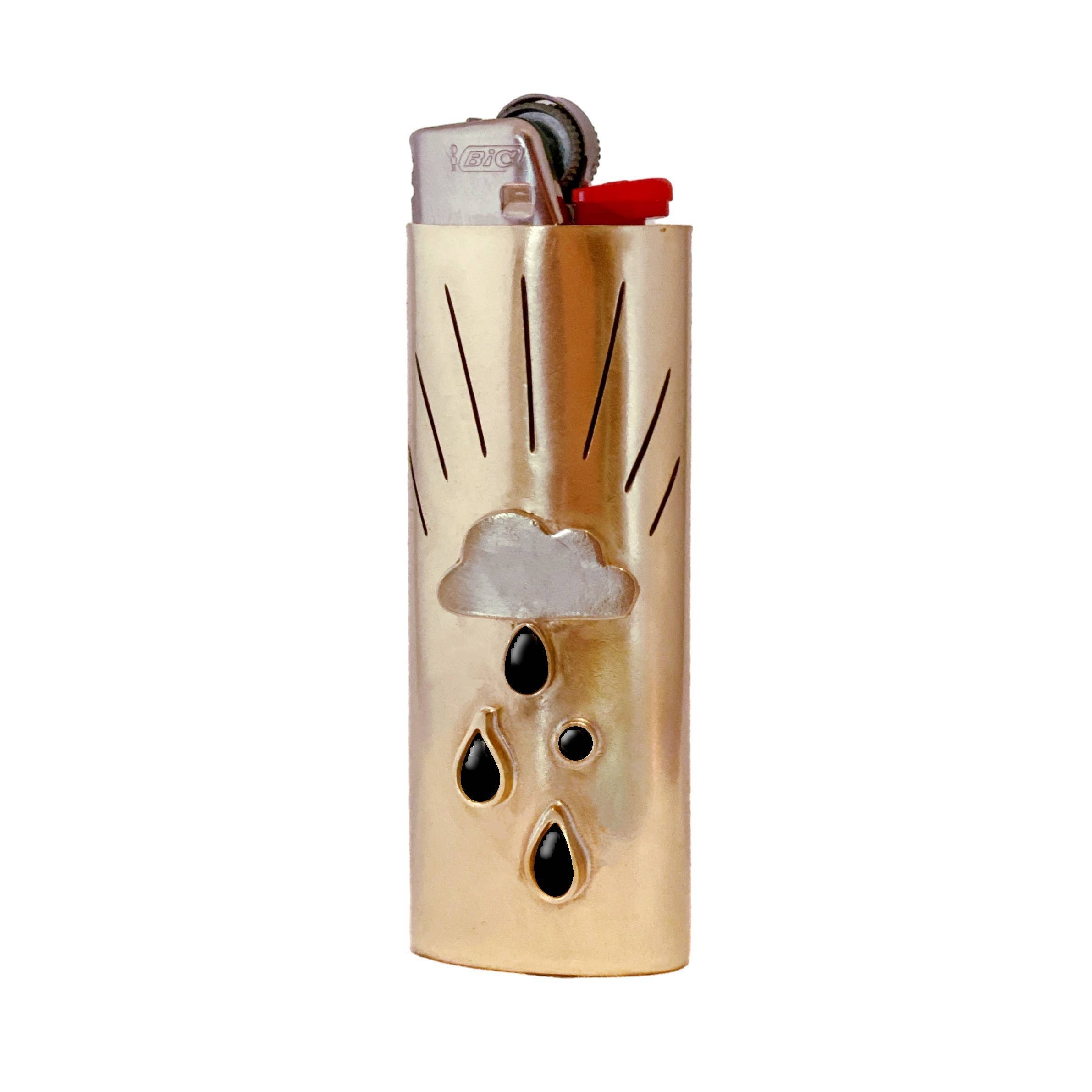 Brass Cloud Lighter Case with Black Onyx