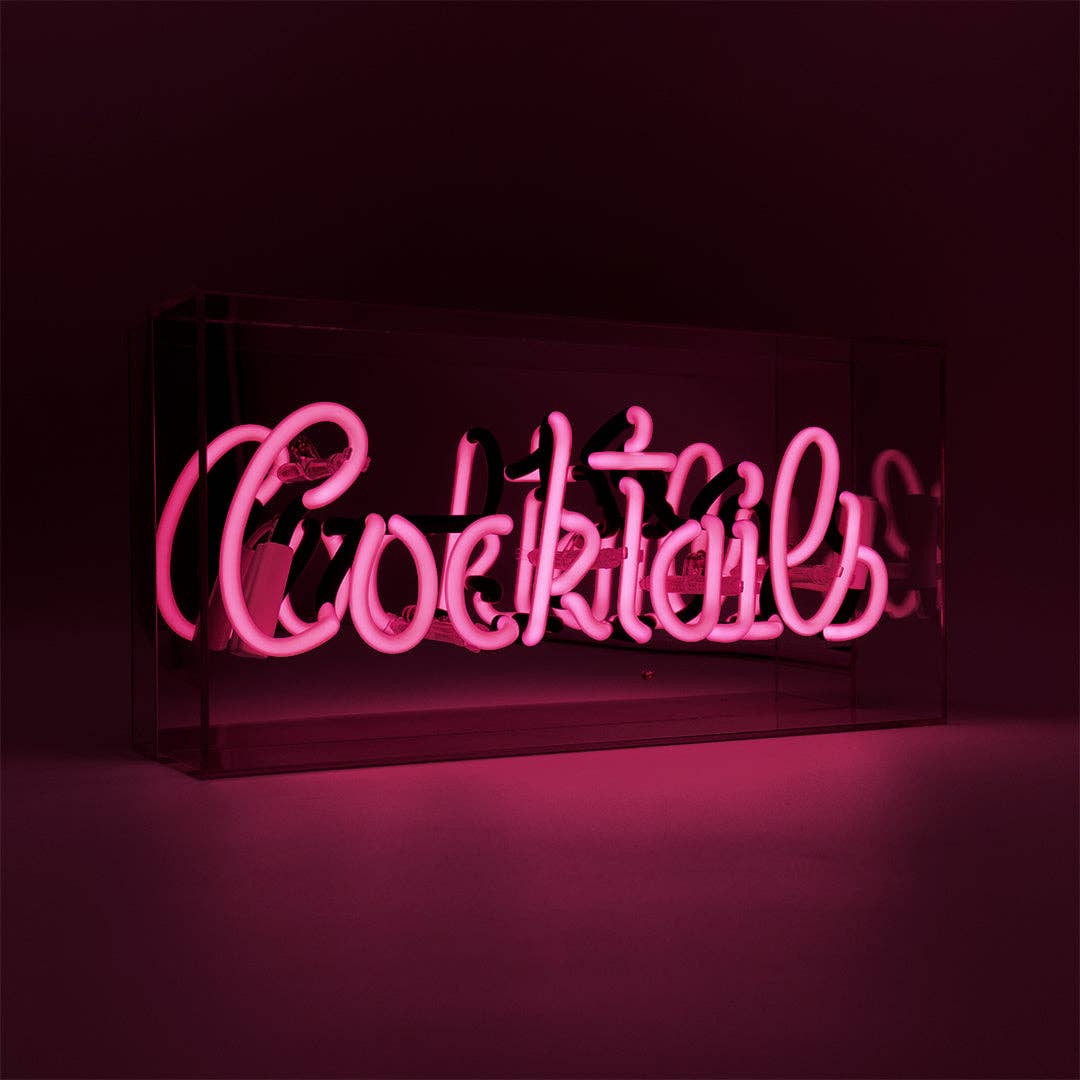 Pink 'Cocktails' Acrylic Box Neon Light