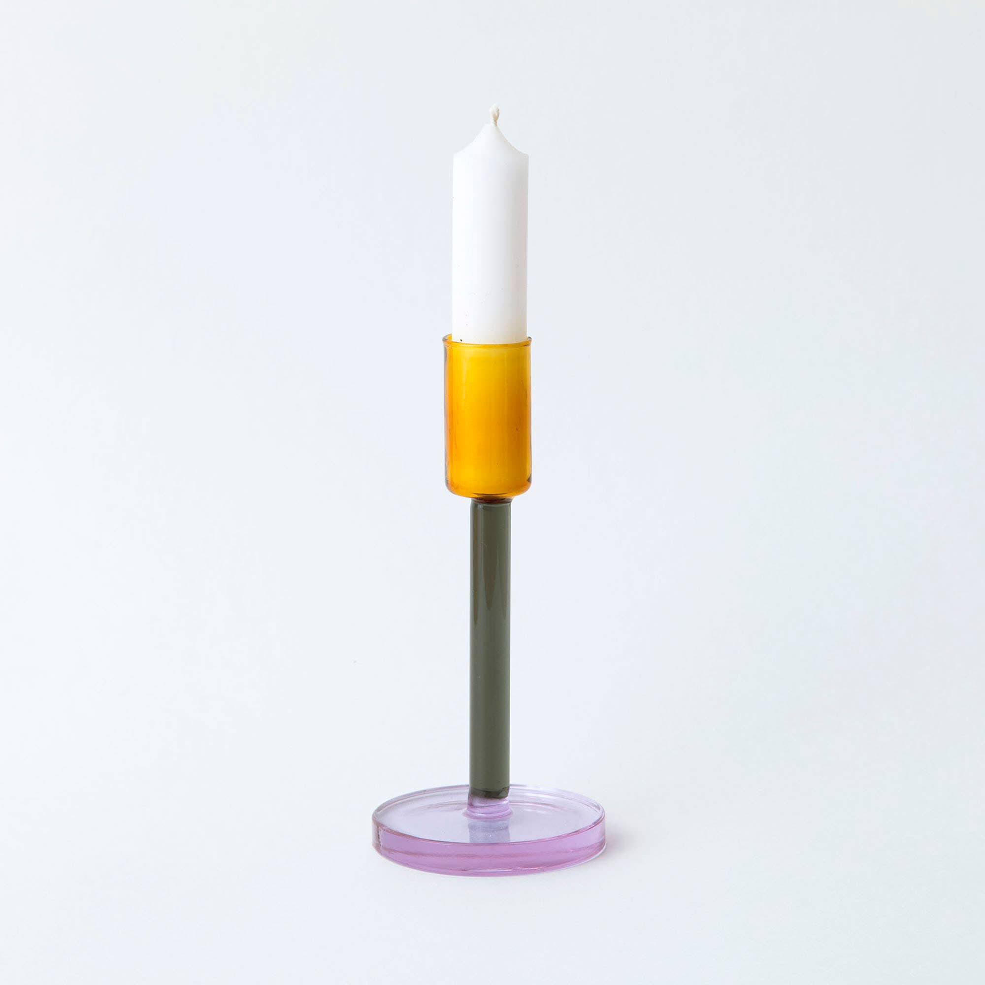 Smoke + Amber Tall Glass Candlestick